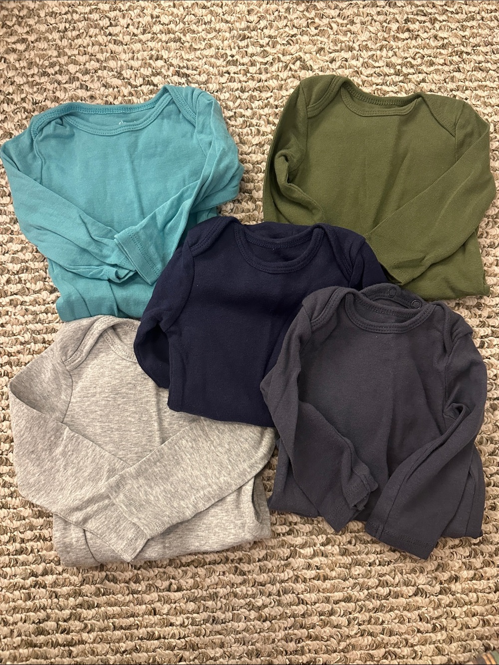 Pack of 5 Long-Sleeve Baby Bodysuits in Teal, Olive, Navy, Gray, and Charcoal